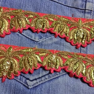 Pink bestickte Cutwork Trim Crafting Fabric Lace Lace Golden Zari Sari Border Indian Braut Sewing Lace Designer Großhandel-2 Meter