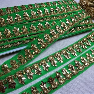 Garniture indienne Brodée Zari Dentelle Décorative Couture Garniture Sari Bordure Green Net Tissu Bridal Dentelle Artisanat Ruban Embellissement - 9 mètres