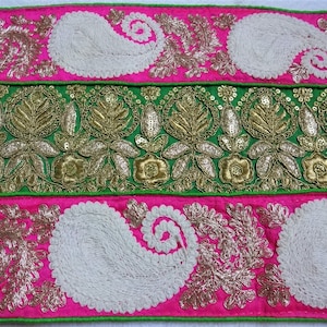 Tissu indien, tissu de bordure Zari brodé, tissus de dentelle, textile indien, décoration bohème, fournitures de couture, tissu Zari - 9,5 po. l x 40 po. l