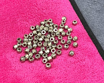 Solid Metal Beads, Faceted Silver Spacer Beads, Indian Jewelry Supplies, 5MM Big Hole Bracelet Beads - 75 count