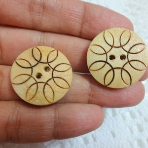 25 mm Wood Buttons, Natural Wood Large Buttons with Two Holes, Indian Sewing Buttons, Craft Supplies 30 pcs image 1