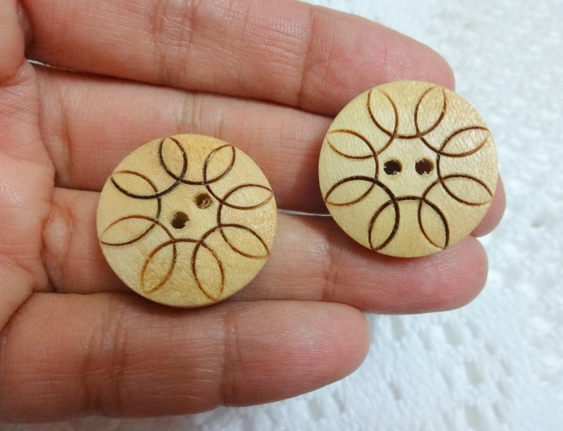 25 mm Wood Buttons, Natural Wood Large Buttons with Two Holes, Indian Sewing Buttons, Craft Supplies 30 pcs image 1