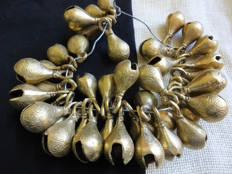 Indian Brass Bell Big Teardrop Brass Bell Engraved Gypsy Etsy