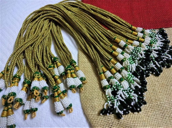 Fil de collier réglable fait main, cordon pour bijoux de collier indien  avec glands de perles, fournitures pour bijoux, zari dori lot de 2 vert -   France