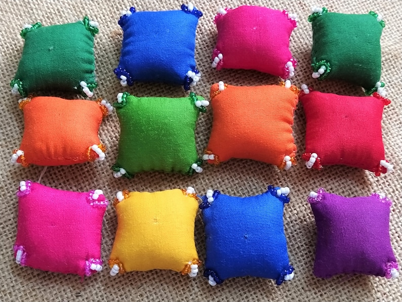 Square shaped Ethnic Tassel Decorations Craft supply 12 pcs Decor Supplies Indian Cotton Fabric Miniature Cushions