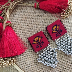 Indian Jewelry, Ethnic Pendant Earrings, Traditional Bollywood Earrings, Fabric Earrings with Pendant, Wedding Earrings, Gift for her