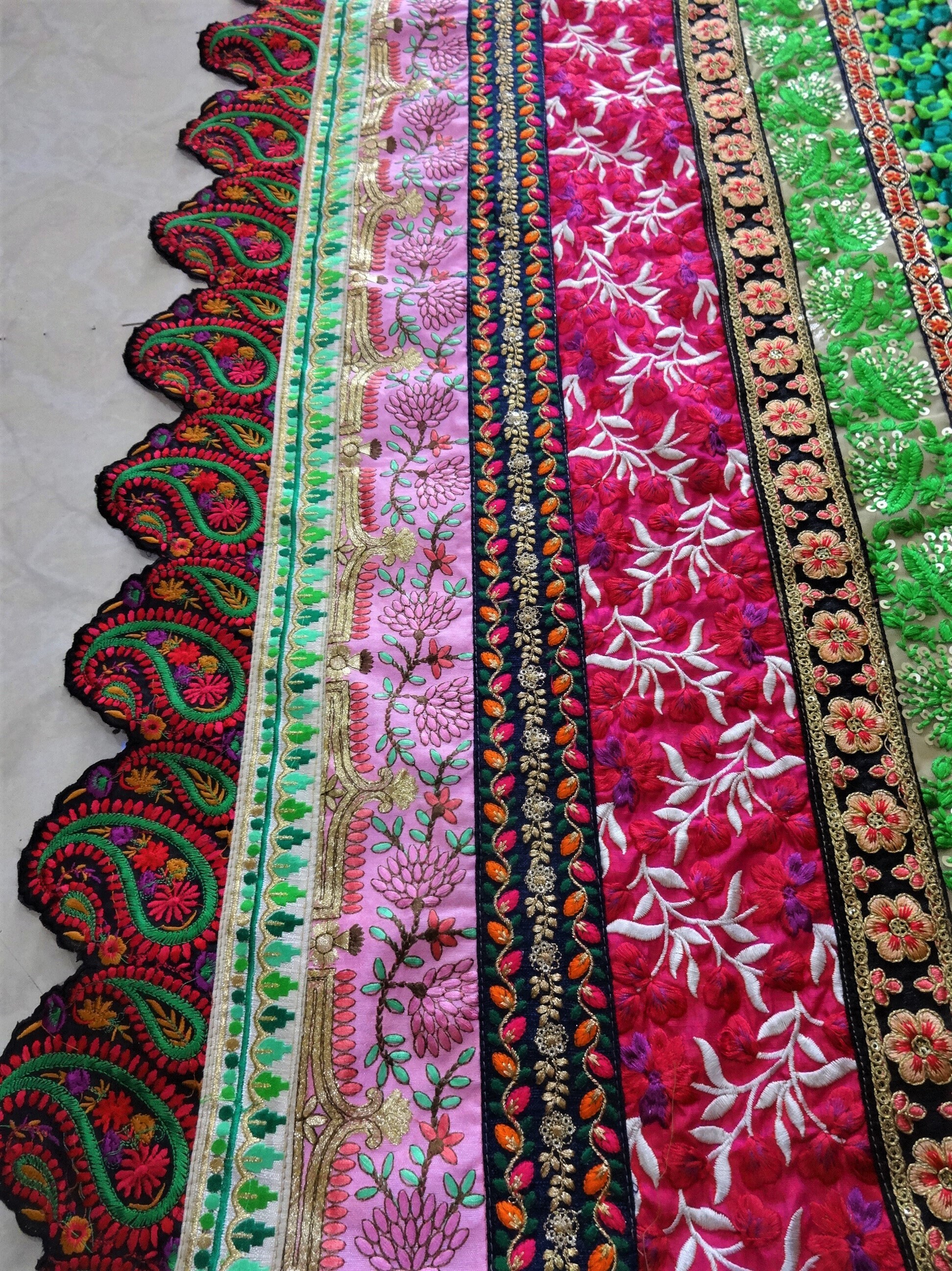 Indian Embroidered Fabric Lace Work Fabrics Indian Textile Etsy UK