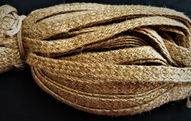 Natural Jute Yarn Braided Jute Yarn with Dull Gold Zari Etsy