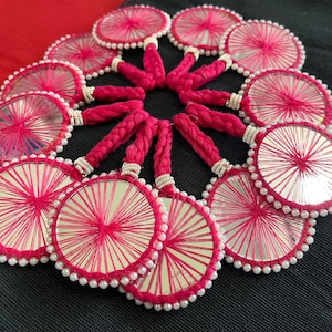 Indian Appliques, Mirror Appliques, Decorative Appliques, Indian Mirror Tassels, Bridal Embellishment, Latkens - Pink 4 pcs