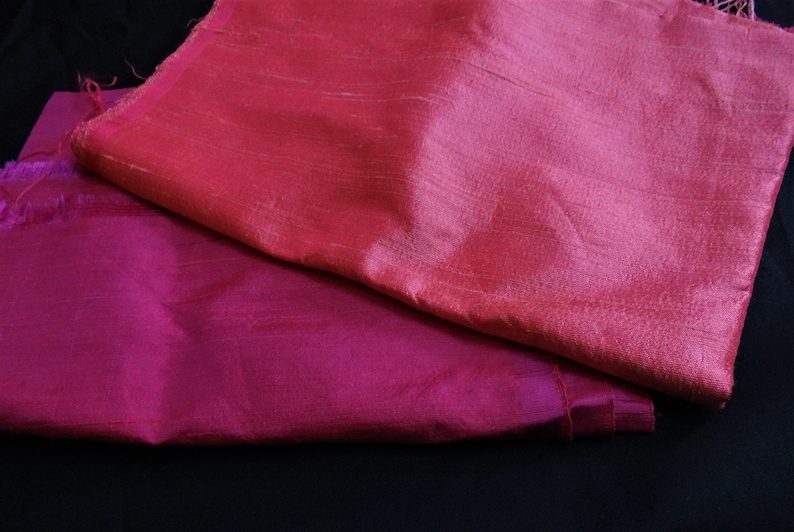 Two Tone Bag of Larger Scraps 3 pcs Raw Silk fabric Detash Fabric -Indian Pure Dupioni Silk Fabric Plain Silk