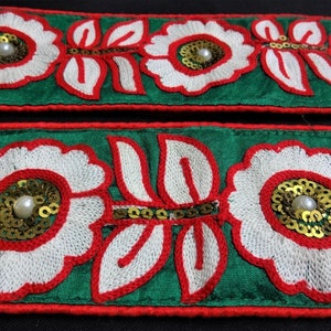 Dekorative Trim, indische Spitze, Sari Grenze, grüne Baumwolle bestickt Spitze, ethnische Trim, Nähen Handwerk Band, Verschönerung - 2 Meter