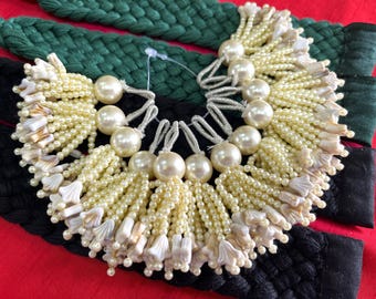 Indian Tassels, Embellishment, Decorative Ivory Beaded Tassels, Bridal Latkan Pearl Tassels for Sari Blouse, Lehenga, Craft Supplies - 6 pcs