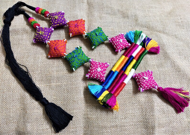 Square shaped Ethnic Tassel Decorations Craft supply 12 pcs Decor Supplies Indian Cotton Fabric Miniature Cushions