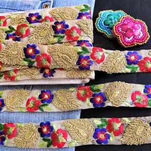 Indian Floral Lace, Craft Trim, Decoratieve Lint, Geborduurde Zari Trim, Sari Border, Wholesale Ribbon, Naaien Veters - 9 yards