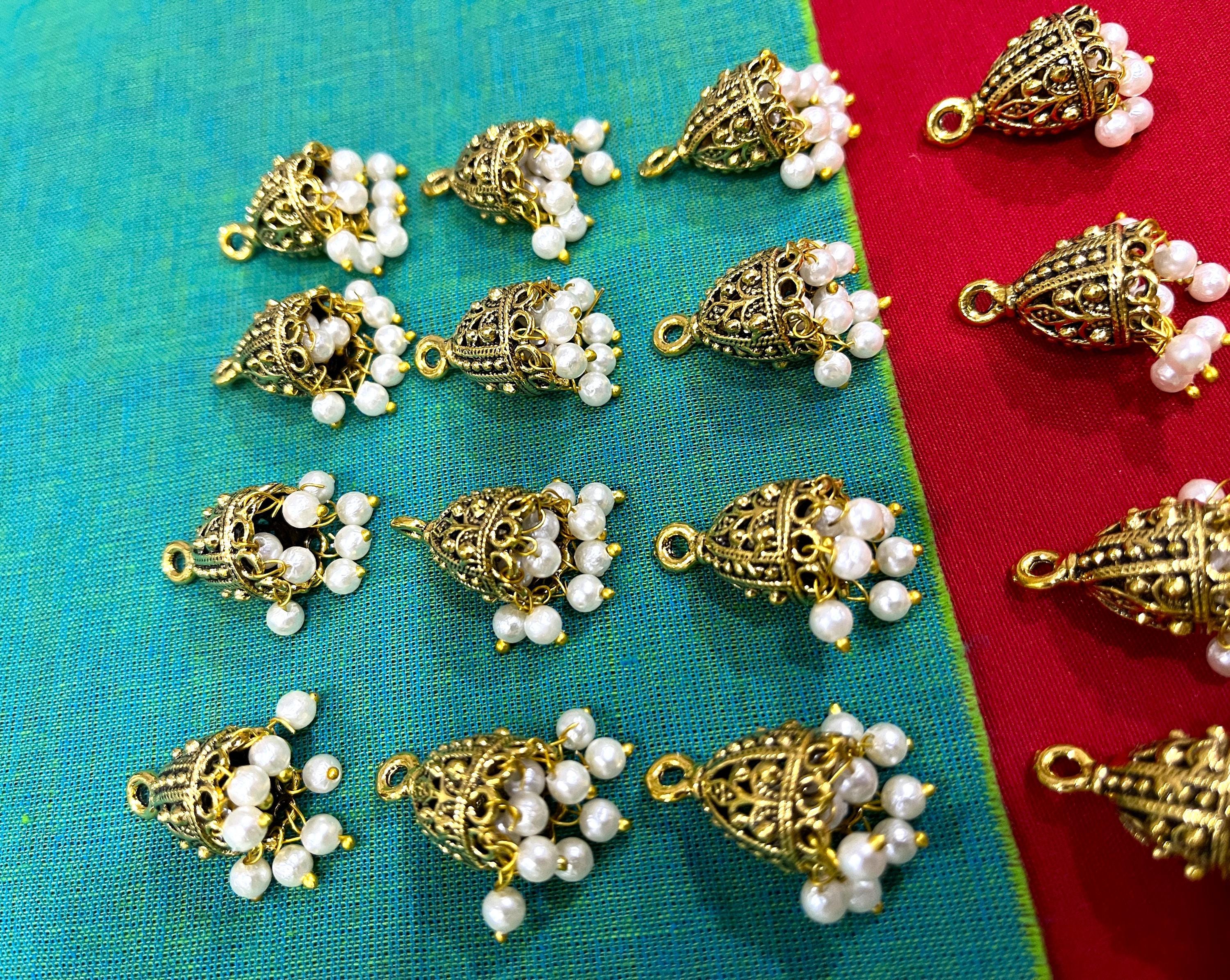 Antique Gold Tone Jhumka Pendants, Indian Ethnic Beaded Charms, Tribal…