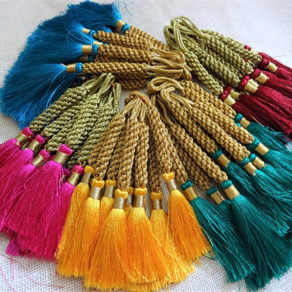 Tassels, Silk Tassels, Embellishment, Long Tassels, Decorative Tassels, Sari Blouse Tassels, Indian Tassels, Latkans - 4 pcs Teal