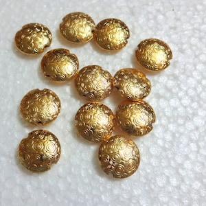 Gold Plated Copper Roundelle  beads  - Large / Textured, Indian Beads, Jewelry Supplies - 12 count