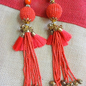 Indian Bell Tassels, Silk Tassels, Chain Tassels, Purse & Handbag Decoration, Tassel with Silk Tassels, Decorative Tassels - 2 pcs Red