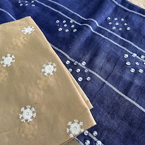 Indian Embroidered Cotton Fabric, Net fabric, Indian Textile, Boho Weddings Decor, Crafting Sewing Costumes Home Decor - 2 Larger Scraps
