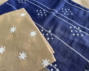 Indian Embroidered Cotton Fabric, Net fabric, Indian Textile, Boho Weddings Decor, Crafting Sewing Costumes Home Decor - 2 Larger Scraps
