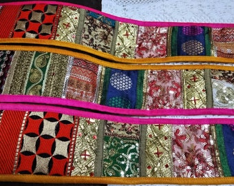 Indian Patch Embroidered Lace, Handmade Trim, Sari Border, Broad Fabric Lace, Zari Lace - 50"  patch work lace