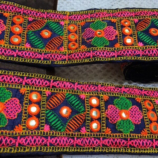 Indian Embroidered Lace, Ethnic Trim, Decorative Ribbon, Wholesale Trims, Indian Saree Border per Yard