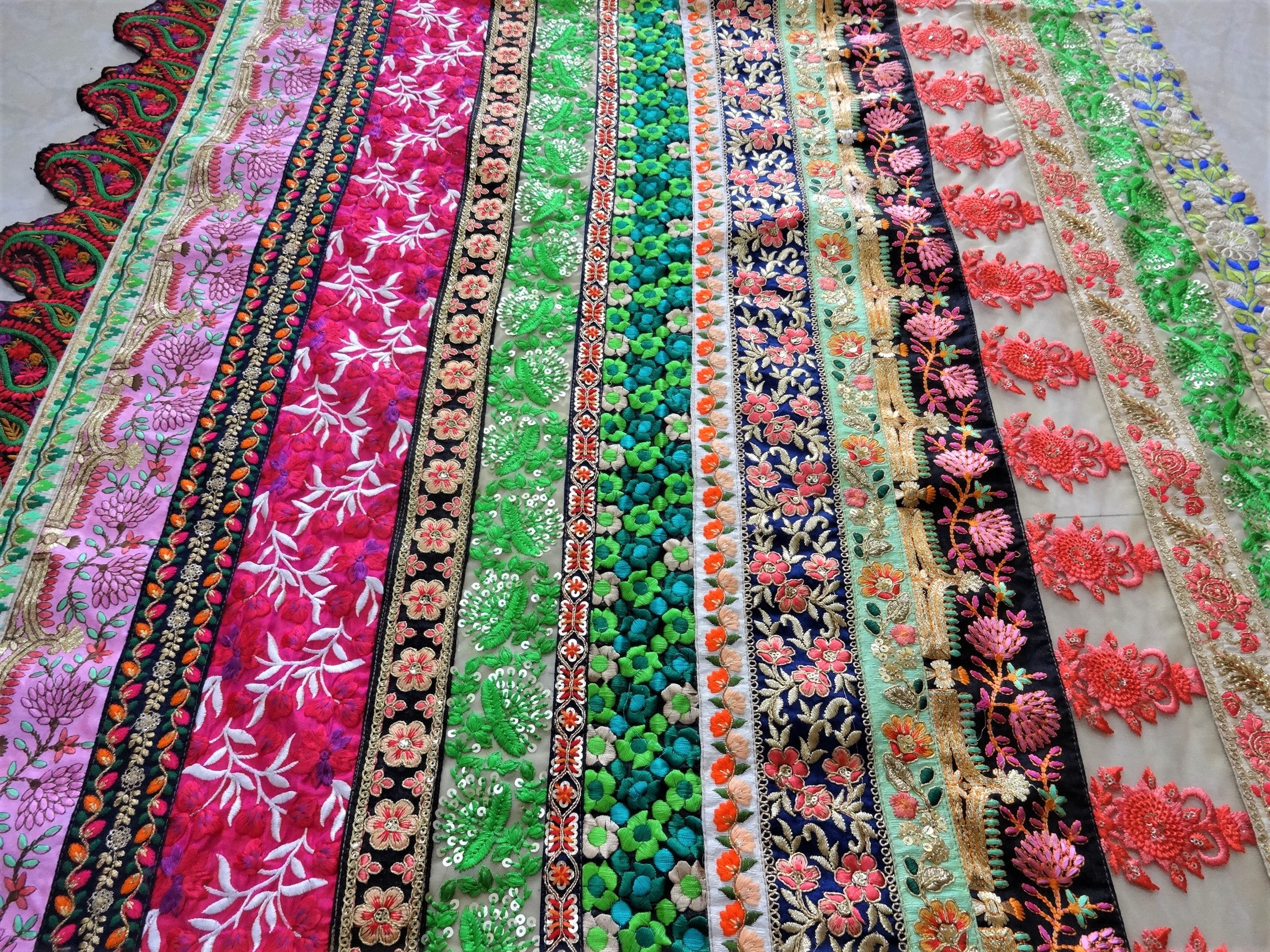 Indian Embroidered Fabric Lace Work Fabrics Indian Textile Etsy UK