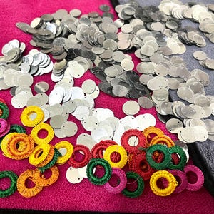 Silver Mirror Sequins, Round Faux Mirror Discs with Holes for Crafts and Jewelry, Crochet Rings Combo, Foil Mirror, Craft Supplies 100 grams