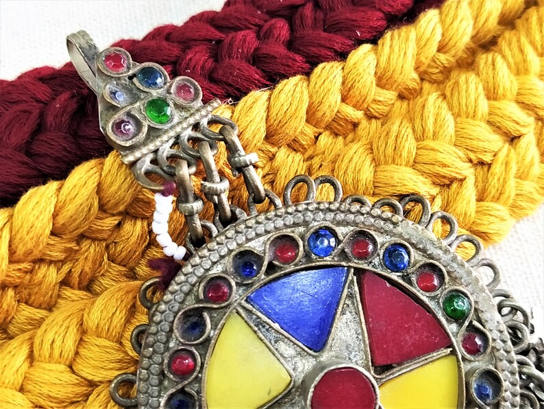 Vintage Silver Tone Metal Pendant Ethnic Kutchi Necklace Etsy