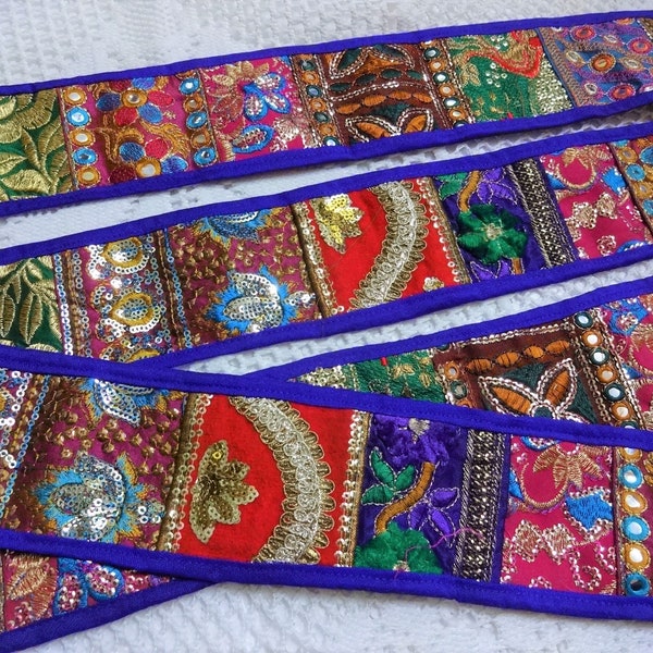 Indian Patch Embroidered Lace, Handmade Trim, Saree Border, Fabric Lace, Zari Lace, Sewing Supply - one yard patch work multicolour lace