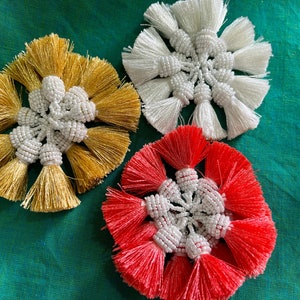 12pcs Beaded Silk Tassels, Decorative Silk hangings, Beaded Glass Bead tassels, Indian Mini Tassels, Sari Latkans - White
