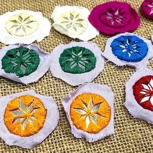 Indian Mirror Appliques, Hand Embroidered Decorative Appliques, Decorative Shisha Mirrors, Craft Supplies - Mixed 12 pcs