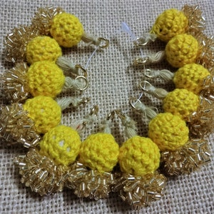 Crochet Beaded Balls, Ball Tassels, Decorative Ball hangings, Beaded Glass Bead tassels, Indian Mini Tassels, Latkans - Yellow 6 pcs