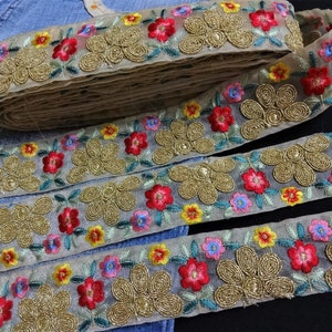 Indische geborduurd Floral Lace, ambachtelijke Trim, decoratieve lint, geborduurd Zari Trim, Sari grens, Wholesale lint, naaien veters - 9 werven