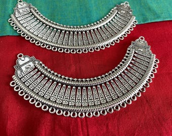 Antique Silver Tone Metal Pendant, Ethnic Necklace Collar Pendant, Tribal Jewelry Supplies, Indian pendant, multi strand connector- set of 2