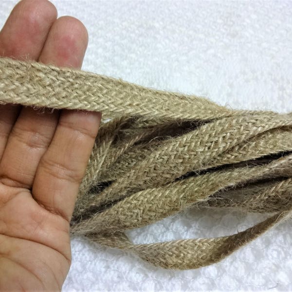 11 to 12 MM Braided Jute, Jute Lace Ribbon, Burlap Trim, Burlap Tape, Indian Jute, Natural Jute Flat Tape - 25yards