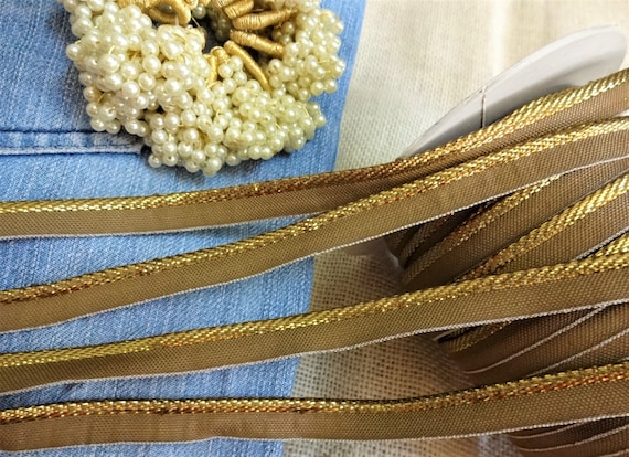 India Lace, Sewing Piping Cord, Metallic Antique Gold Gota Patti Piping Cord,  Indian Trim 10 Yards -  Israel