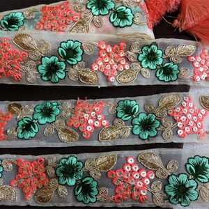 Indian Lace, Geborduurde Pailletten Craft Trim, Decoratief Lint, Geborduurde Zari Trim, Sari Border, Bruiloft, Bruids naaien Veters - 1 yard