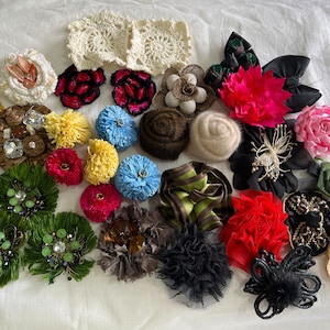 Assorted Indian Fabric Flower Appliques, Bag Decoration, Scrapbook Embellishment, Raffia Flowers, Raffia Balls - Destash Mixed