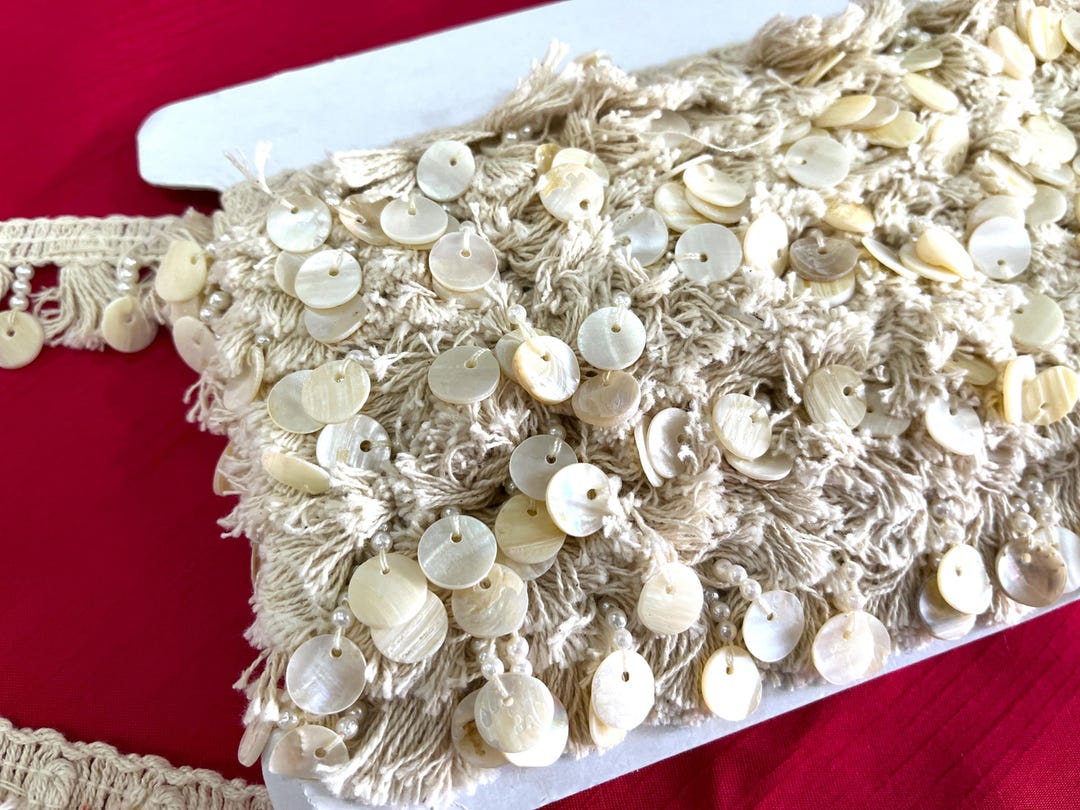 Indian Shell Button Border Trim, Ivory Shell & Bead Tassel Decorative ...