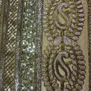 Indiase stof, geborduurde Zari-versiering, kantwerkstoffen, Indiaas textiel, boho-decor, naaibenodigdheden, Zari-stof - 7,5" b x 45" l