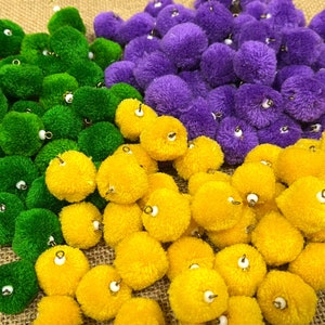 120 pompons faits à la main avec double boucle métallique, pompons en laine, pelotes de laine, fournitures pour travaux manuels et décoration - DOUBLE boucle en fil de laiton