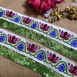 Garniture indienne, dentelle de tissu brodée, ruban décoratif d’artisanat, approvisionnement de couture, bordure de Boho, embellissement de journal de scrapbook, diy - 1 mtr