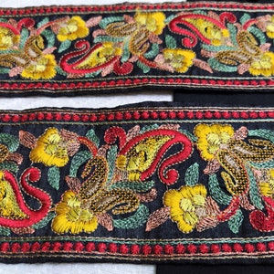 Indian Lace, Zwart Decoratief Geborduurd Craft Ribbon, Sari Border, Wedding Naaitrim, Brede Stof DIY Trimms Tapes - 1 yrd