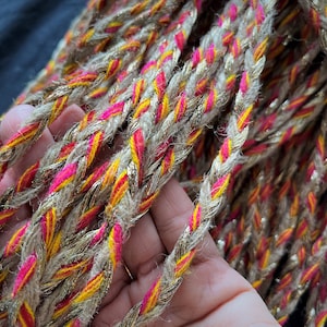 Indian Jute, Jute Threads, Jute Yarn Braided with Multi Colour Threads - Braided Jute Twine, Craft Supplies, Gift Wrapping - 250 grams