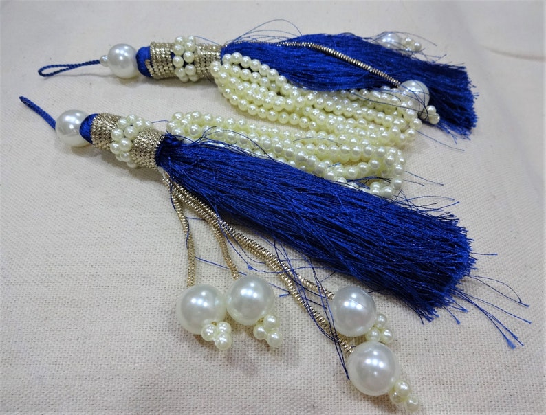 Beaded Tassels Tassels Indian Tassels Embellishment Silk Tassels Latkans Decorative Tassels 2 pcs Blue Sari Blouse Tassels