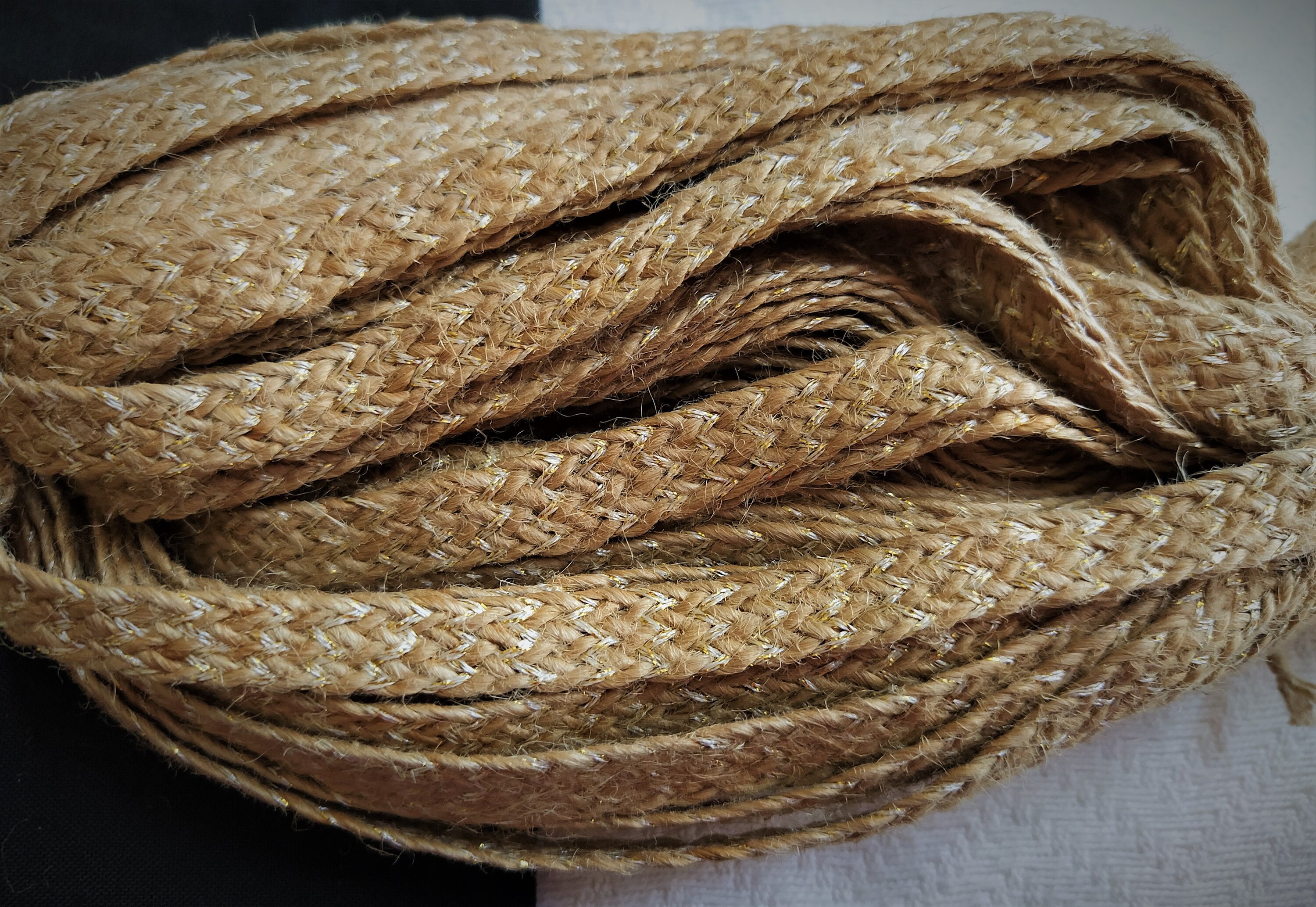 Natural Jute Yarn Braided Jute Yarn with Dull Gold Zari Etsy
