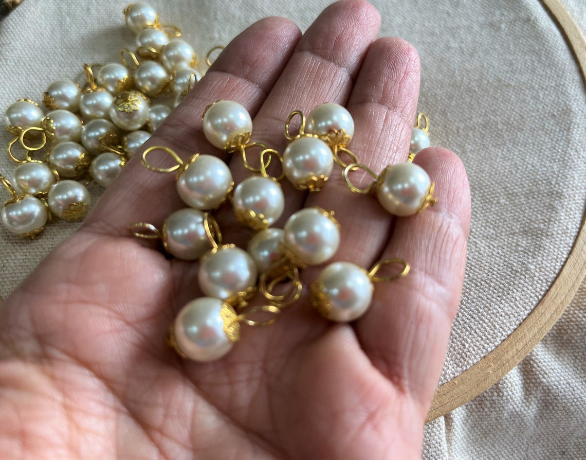 Pearl Dangles Faux Pearl Beads With Wire Loop and Cap Indian Etsy