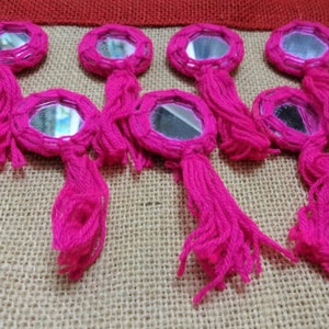 Indian Mirror Appliques, Kutch Hand Embroidered Appliques, Decorative Appliques, Banjara Appliques, Craft Supplies - Pink 10 pcs