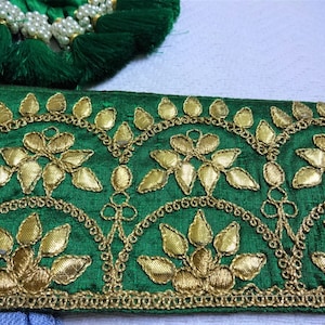 Indian Trim, Ruban d’artisanat décoratif, Green Gota Trim,Sari Border,Journal Embellishment,Wedding,Sewing Supply - 1 mètre